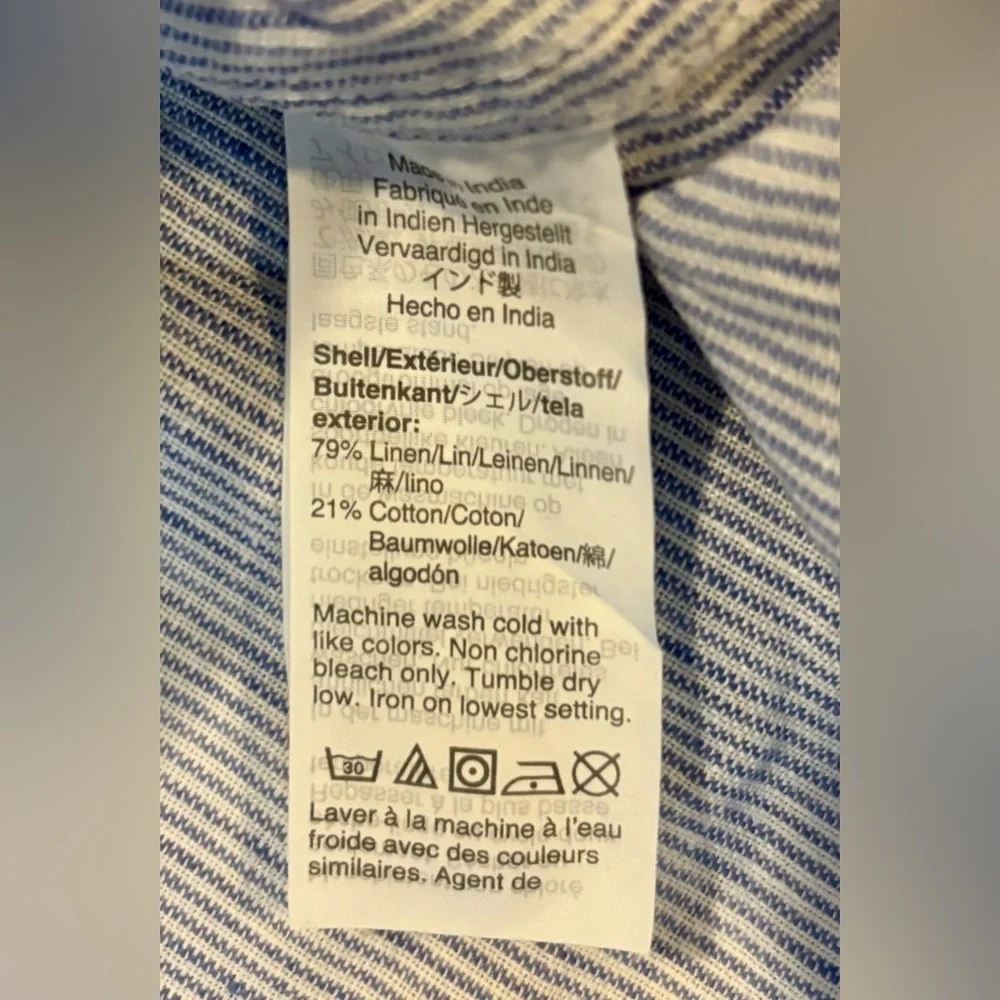 J.  Crew Men’s Size XL Blue/White Linen Blend Slim‎ Fit SS Button Down Shirt